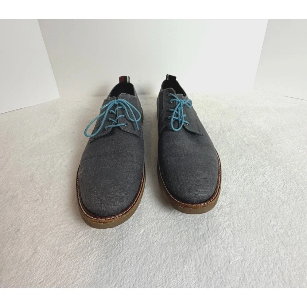 Ben Sherman Men's Gray Canvas Derby Oxford Shoes Blue Laces Size 12